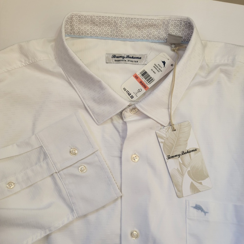 NWT $148 Tommy Bahama Sarasota Stretch Ventura Isles Coolmax White Men Shirt 3XL